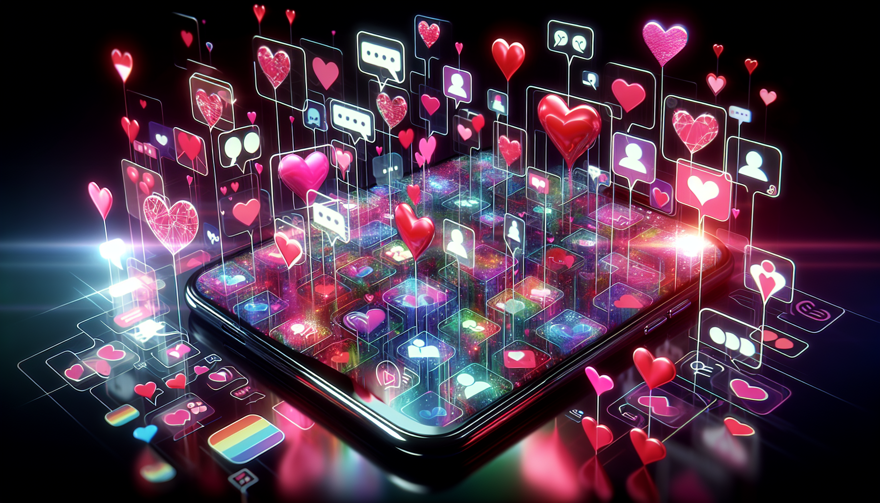 Illustration von verschiedenen Dating-App-Symbolen auf einem Smartphone-Bildschirm