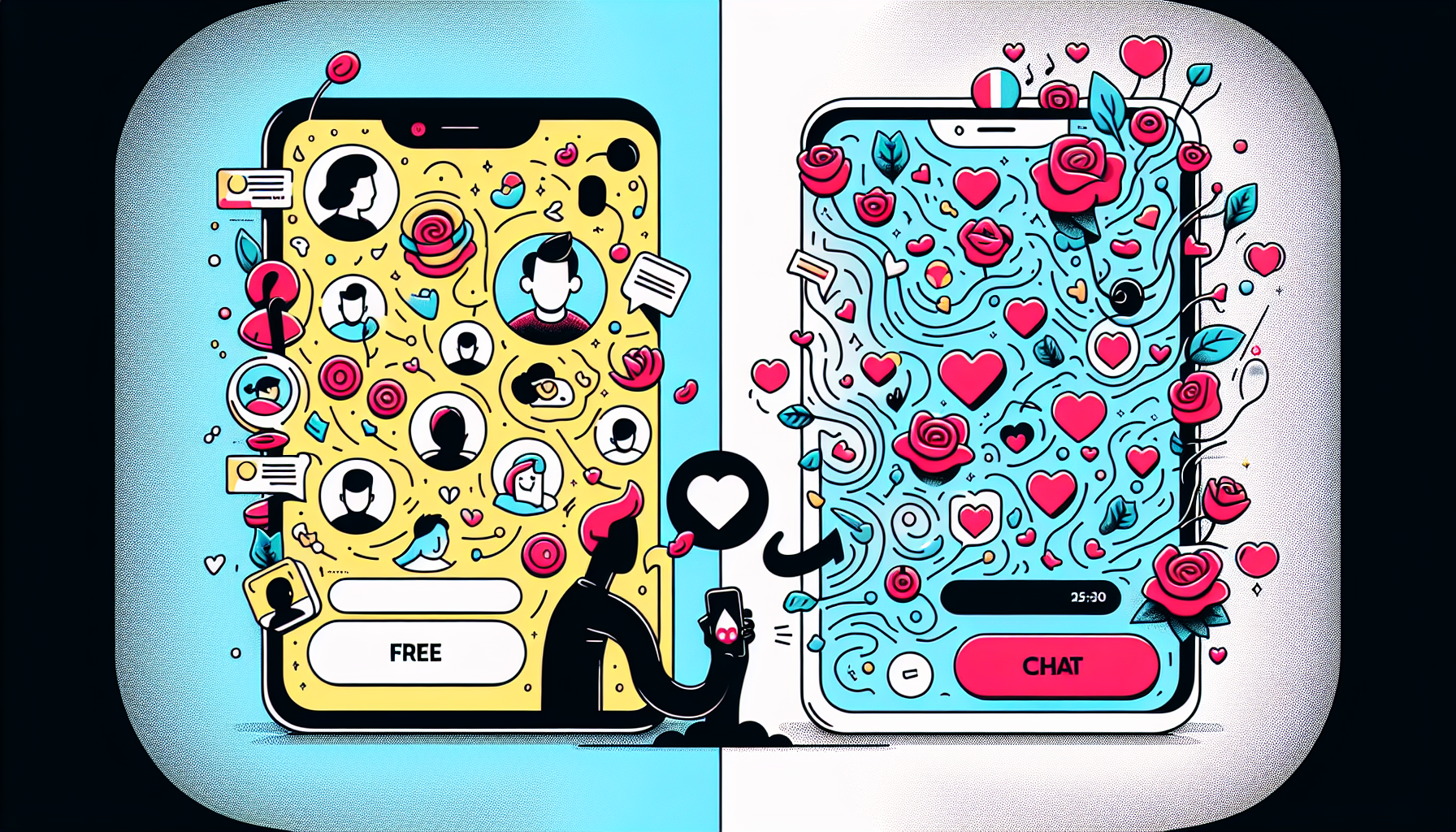 Illustration von kostenlosen vs. kostenpflichtigen Dating-Apps